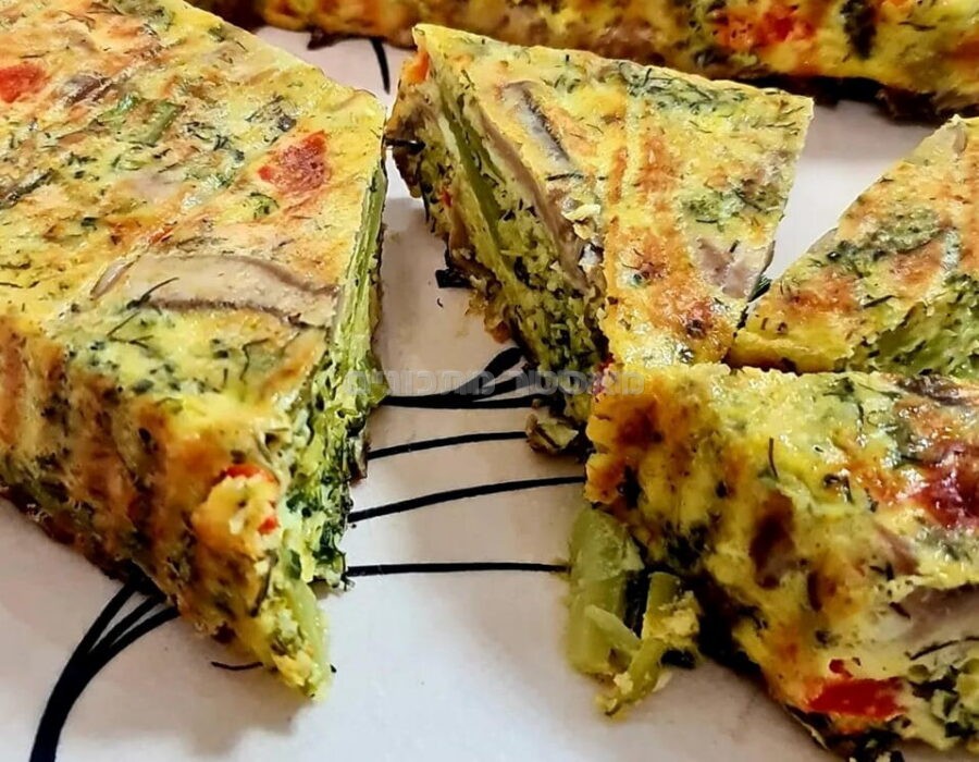 פשטידת ברוקולי🥦🥦, מנוקדת בפלפל אדום🌶, פטריות ועוד