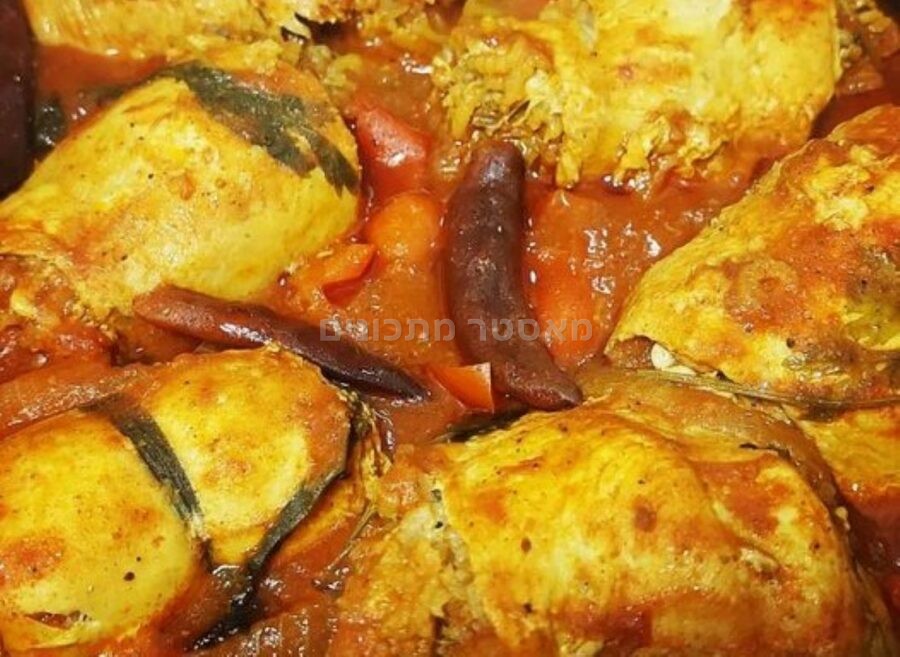 תבשיל חזה עוף במילוי בשר אורז ויין