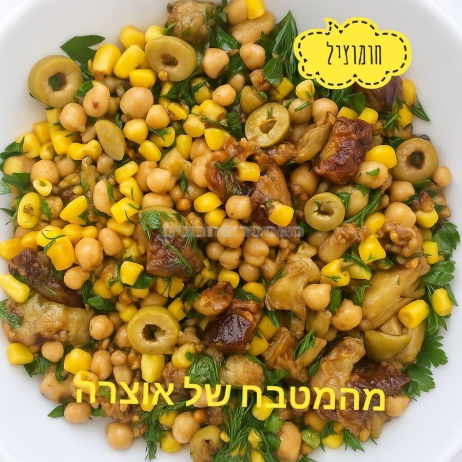 סלט חגיגי של חומוס וחציל
