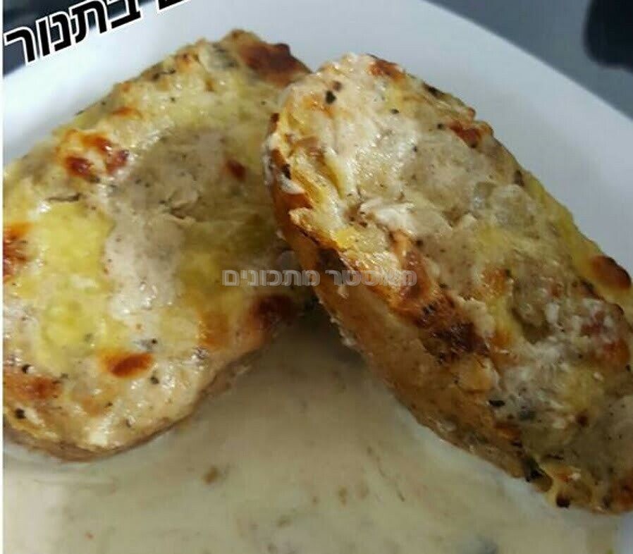 תפוחי אדמה במילוי פטריות בצל ופירה מוקרם בתנור