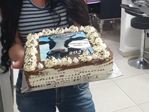 עוגת ביסקוויטים מעוצבת עם גבינת מסקרפונה וגבינה לבנה בציפוי גאנש שוקולד מריר