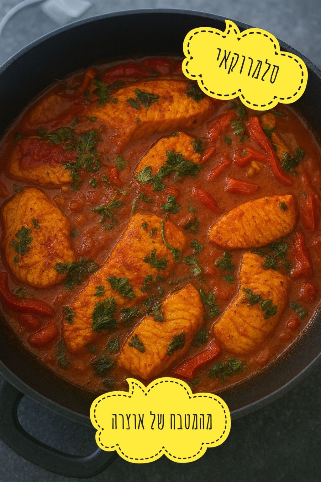 נתחי סלמון עסיסיים ברוטב עגבניות, פלפלים ותבלינים בסגנון מרוקאי_מתכון של אוצרה ברזלי– מאסטר מתכונים